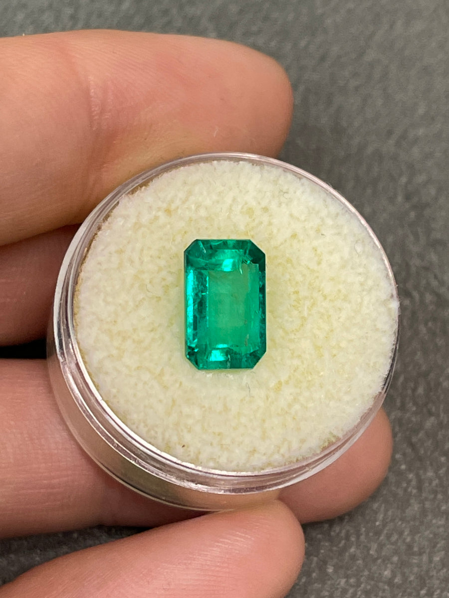2.82 Carat Vivid Bluish Green Natural Loose Colombian Emerald-Elongated Emerald Cut