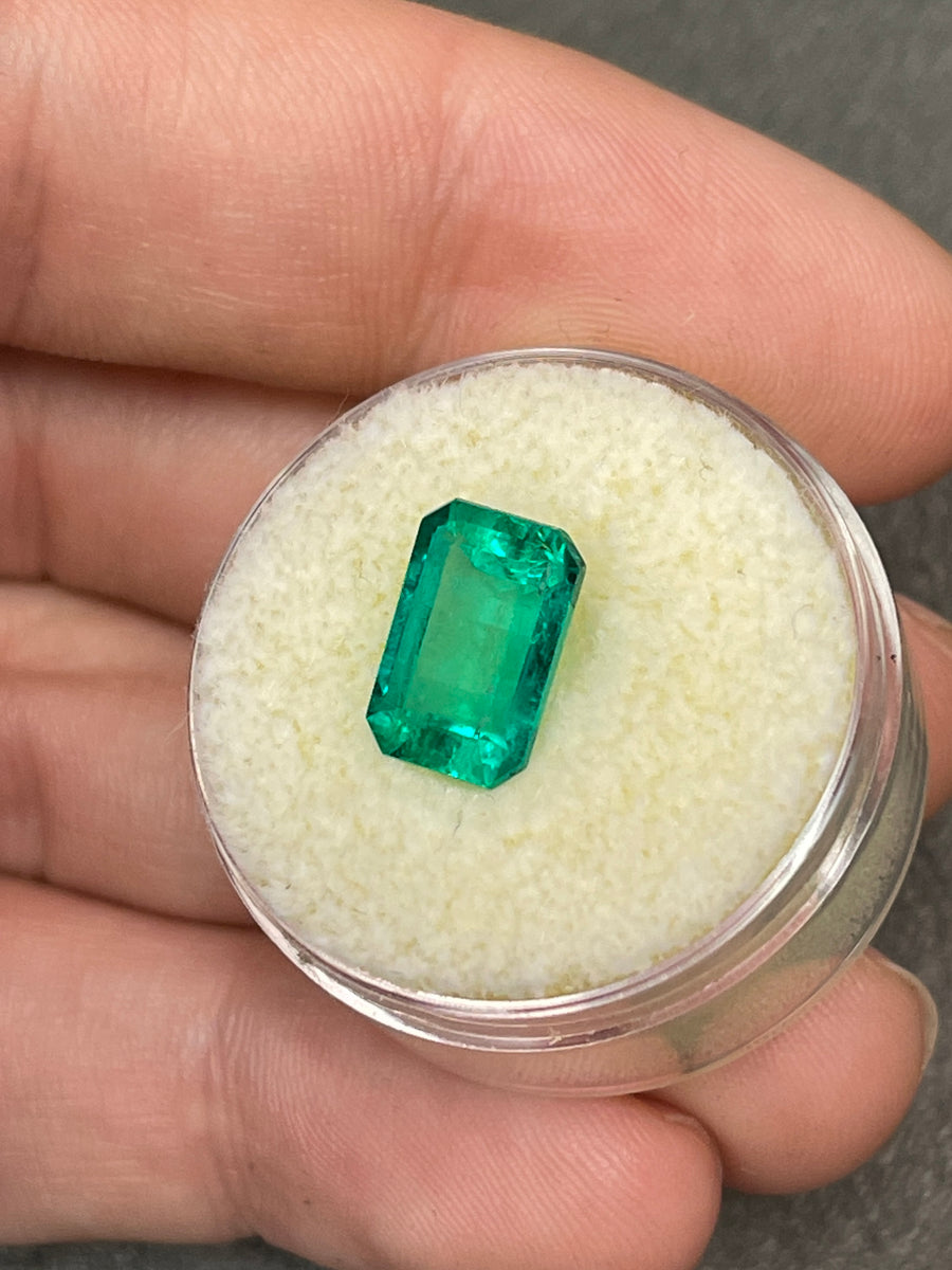 2.82 Carat Vivid Bluish Green Natural Loose Colombian Emerald-Elongated Emerald Cut