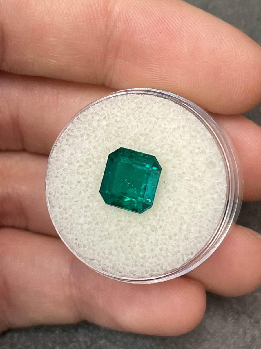 2.88 Carat Asscher Cut Colombian Emerald in Vivid Muzo Green - Natural, Loose, and Oil-Treated