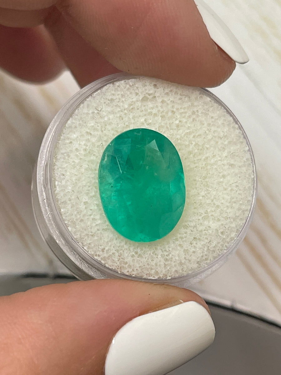 Medium Bluish Green Oval Colombian Emerald - 8.10 Carat Gemstone