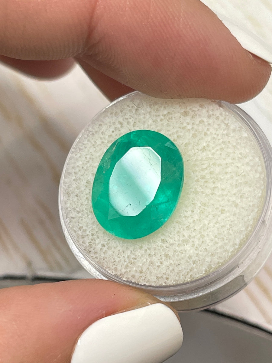 Oval Shaped Natural Colombian Emerald - 8.10 Carat Medium Green