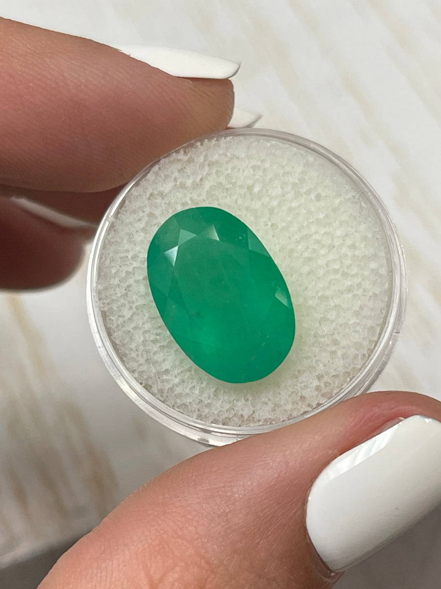 8.85 Carat Elongated Grassy Green Natural Loose Colombian Emerald-Oval Cut