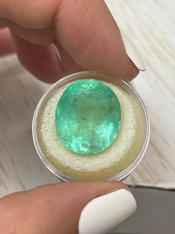 21.95 Carat 18x16 Minty Green Natural Loose Colombian Emerald-Oval Cut