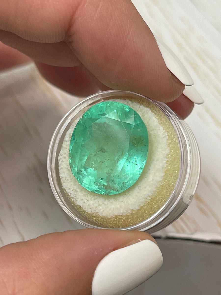 Large Colombian Emerald - Oval Shape, 21.95 Carats, Minty Green Hue