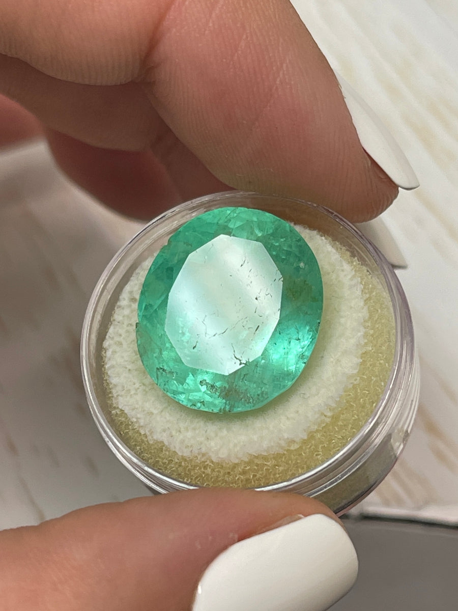 Natural Loose Colombian Emerald - 21.95 Carat Oval Cut in Mint Green