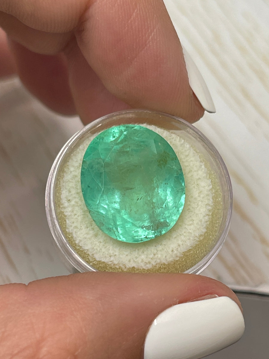 Mint Green Oval Cut Emerald - 18x16mm, 21.95 Carat Gemstone