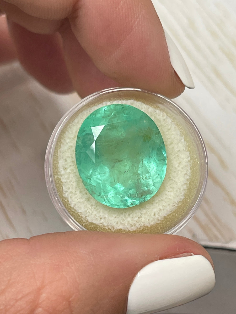 Colombian Emerald, 21.95 Carats - Oval Cut in Minty Green