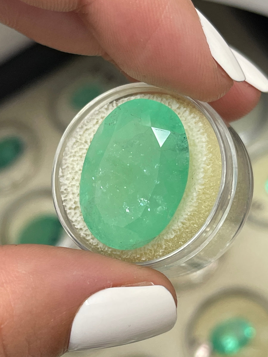 26.44 Carat 23x17 Earthy Green Natural Loose Colombian Emerald-Oval Cut