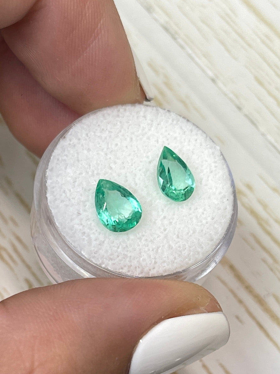 2.01 Carat Pear Cut Colombian Emerald Pair - 8.5x6mm Dimensions