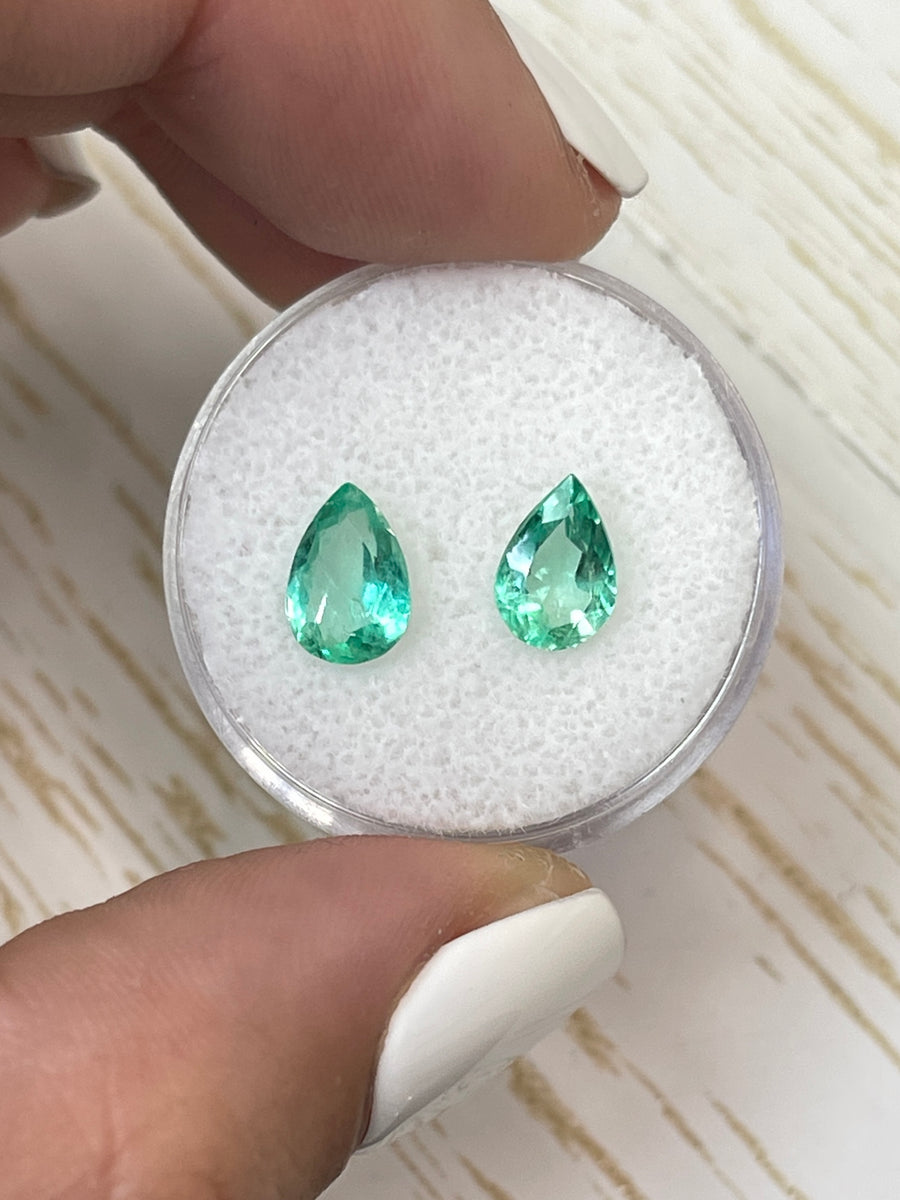 Matched Colombian Emeralds - Two 2.01 Carat Pear Cut Stones