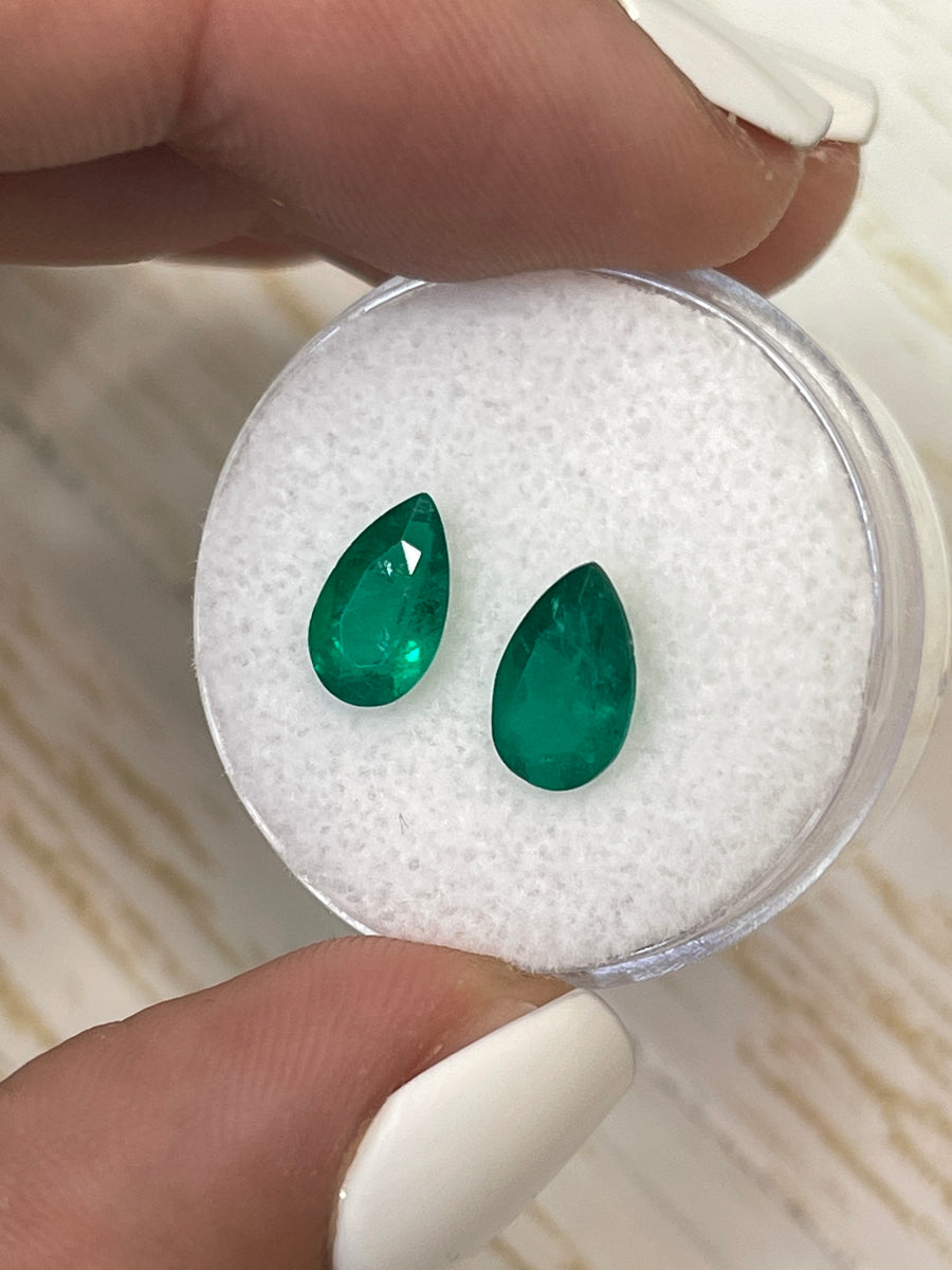 Two Loose Colombian Emeralds - 2.04tcw Muzo Green, Pear Cut, 9x5.5