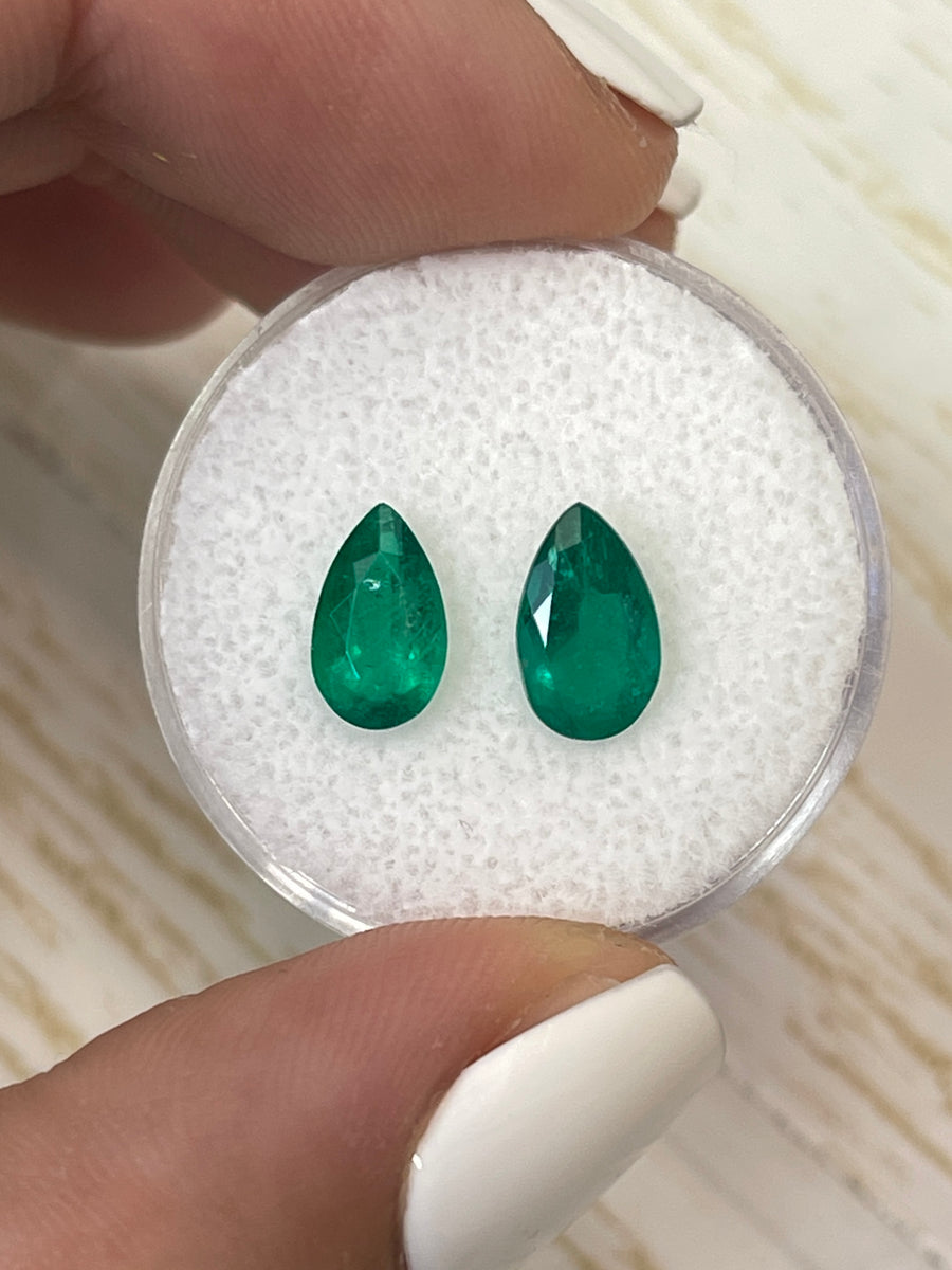 Stunning Colombian Emerald Pair - 2.04 Carat Total Weight, Pear Cut