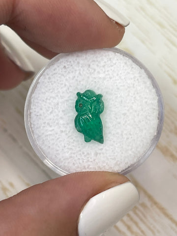 Handcrafted Emerald Owl with a 1.79-Carat Weight and Dimensions of 11mm x 6mm