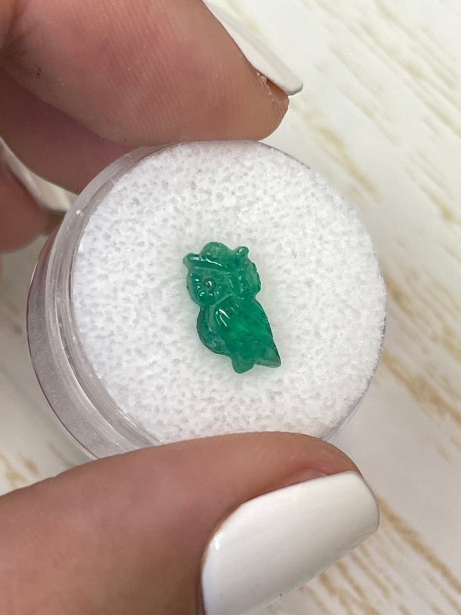 1.79-Carat Emerald Owl Sculpture, Skillfully Crafted at 11mm x 6mm