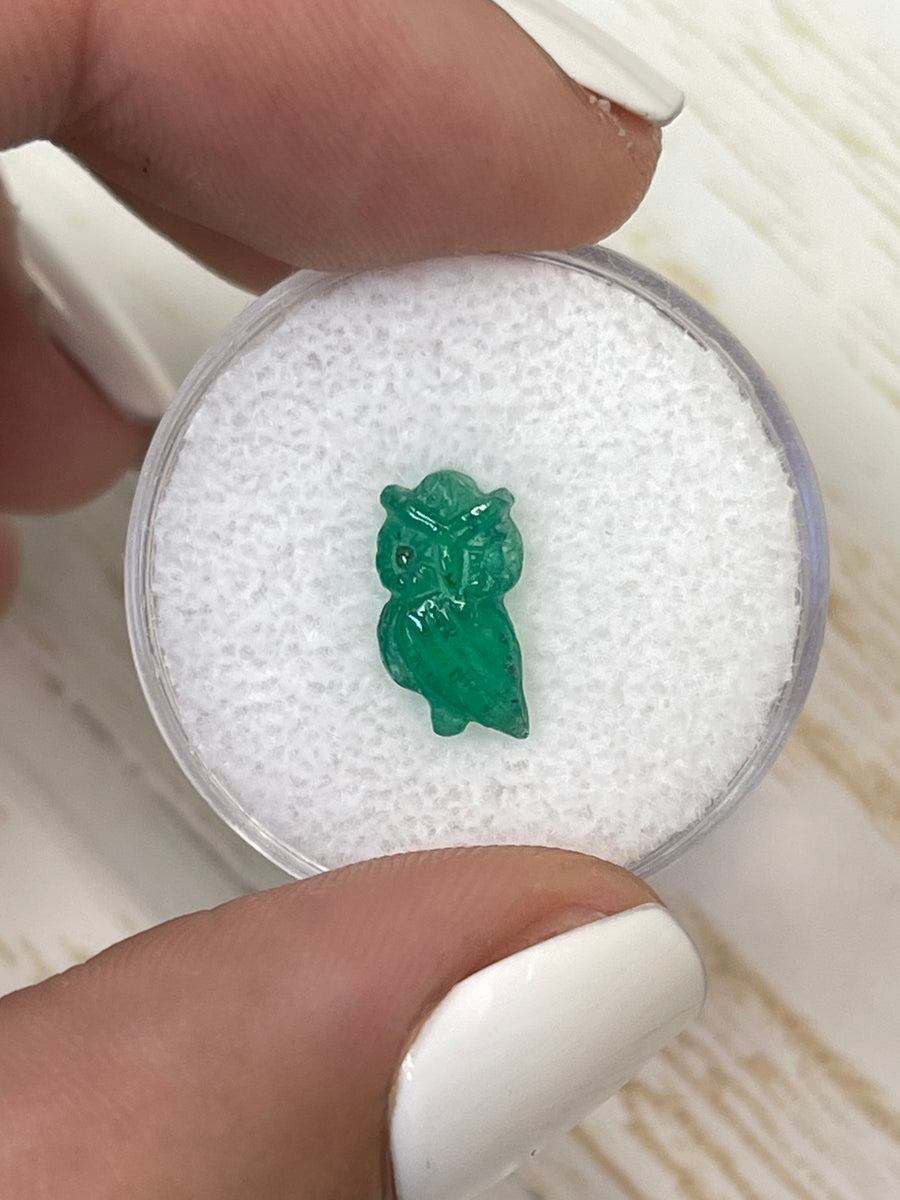 Expertly Hand Carved 11mm x 6mm Emerald Owl with a Weight of 1.79 Carats