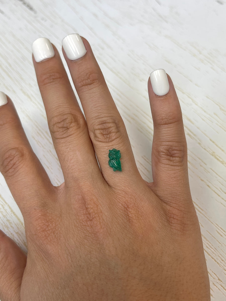 Precision-Crafted Emerald Owl, 1.79 Carats, and Dimensions of 11mm x 6mm