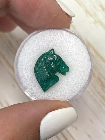 Handcrafted 4.28 Carat Emerald Horse Head Pendant, 16mm x 13mm