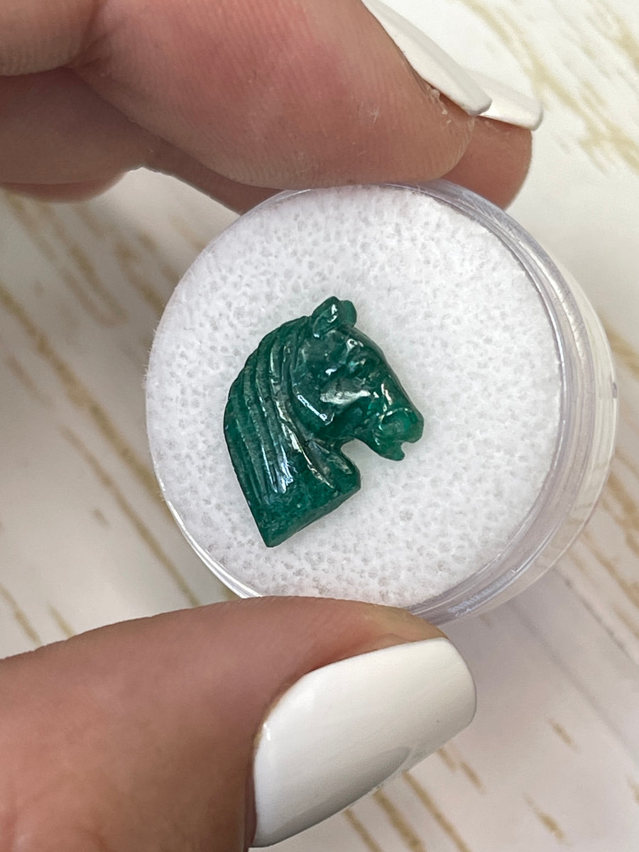 Emerald Horse Head Sculpture Pendant, 4.28 Carats, 16mm x 13mm