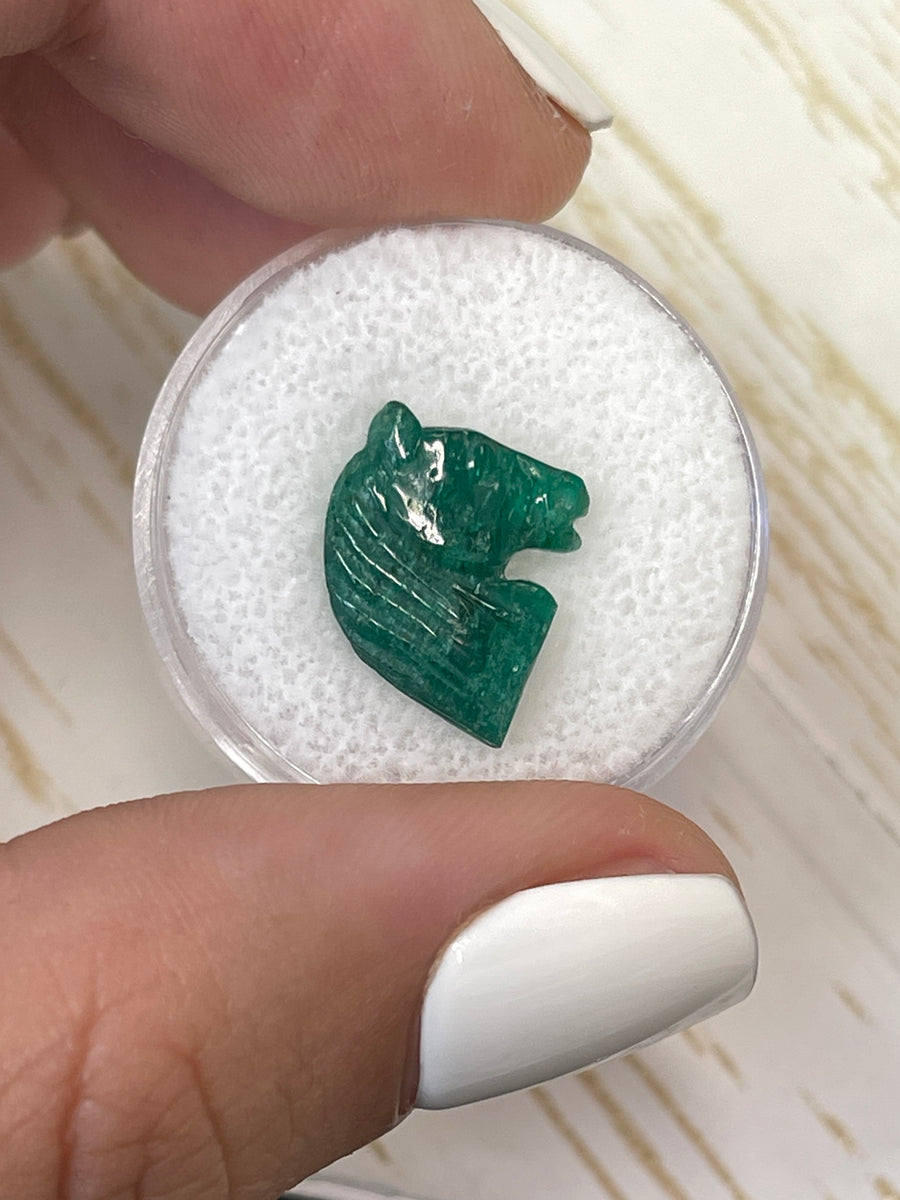 16mm x 13mm Horse Head Emerald Carving, 4.28 Carat Pendant