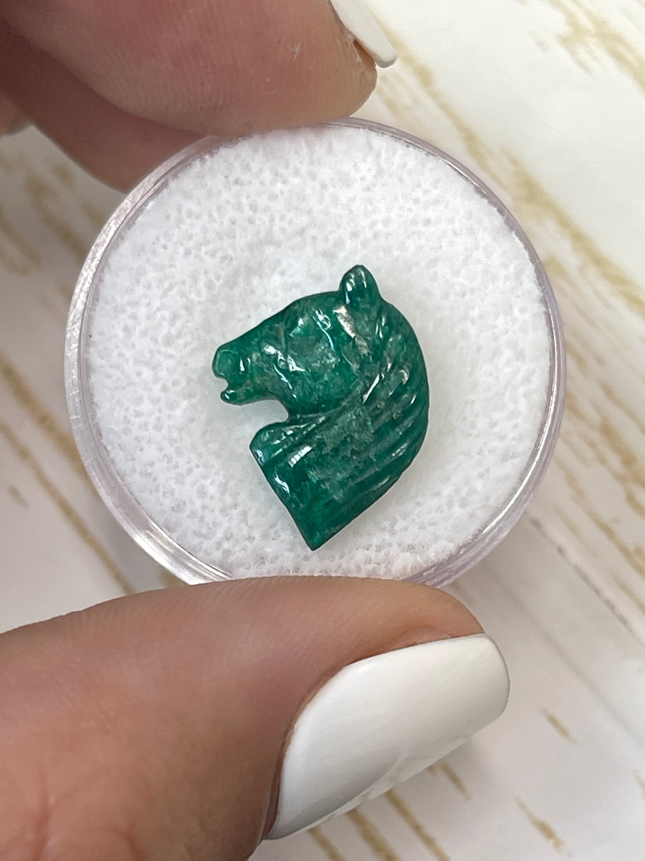 4.28 Carat Green Emerald Horse Head Jewelry, 16mm x 13mm