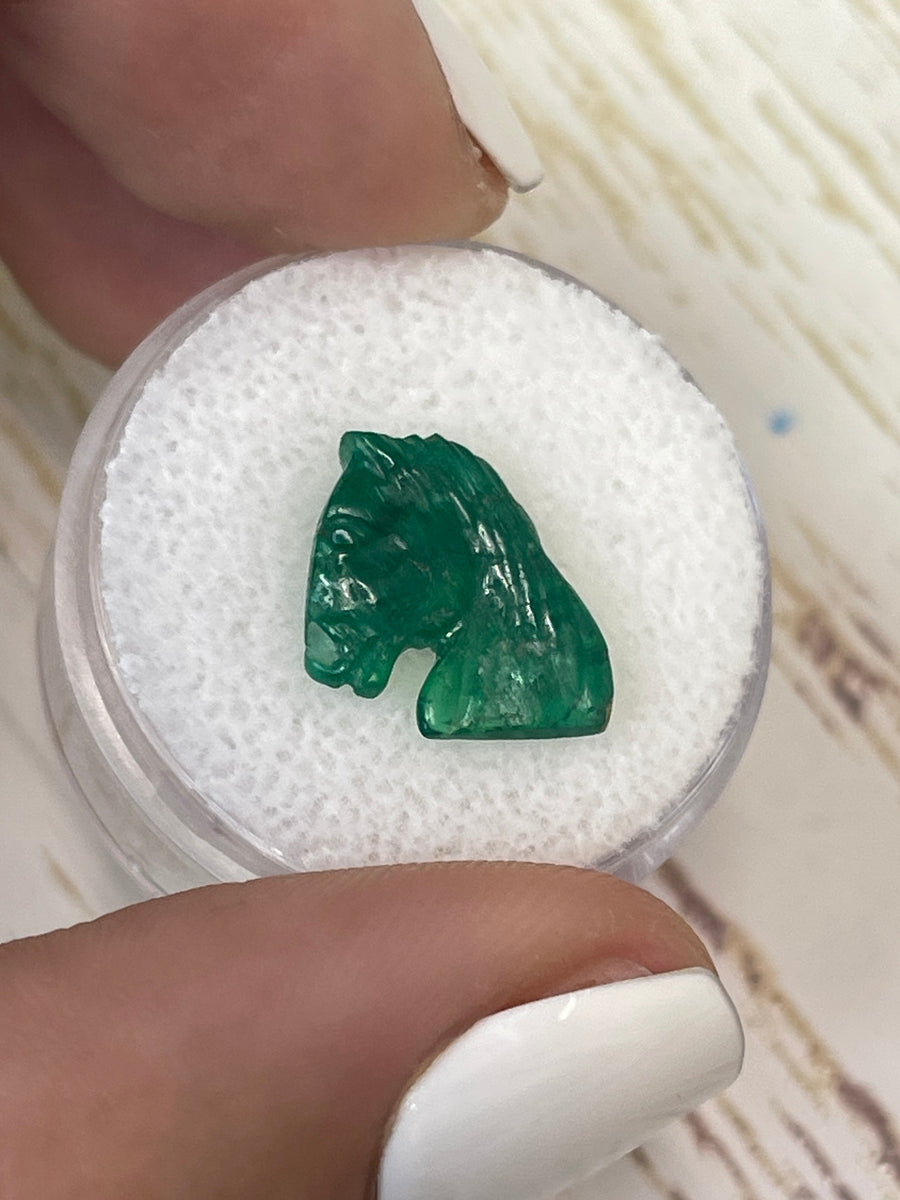 ALT Description for a 12mm x 11mm Hand-Carved Emerald Horse Head