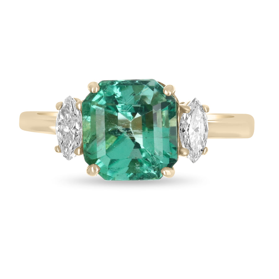 2.96tcw 18K Three Stone Asscher Emerald & Marquise Diamond Ring
