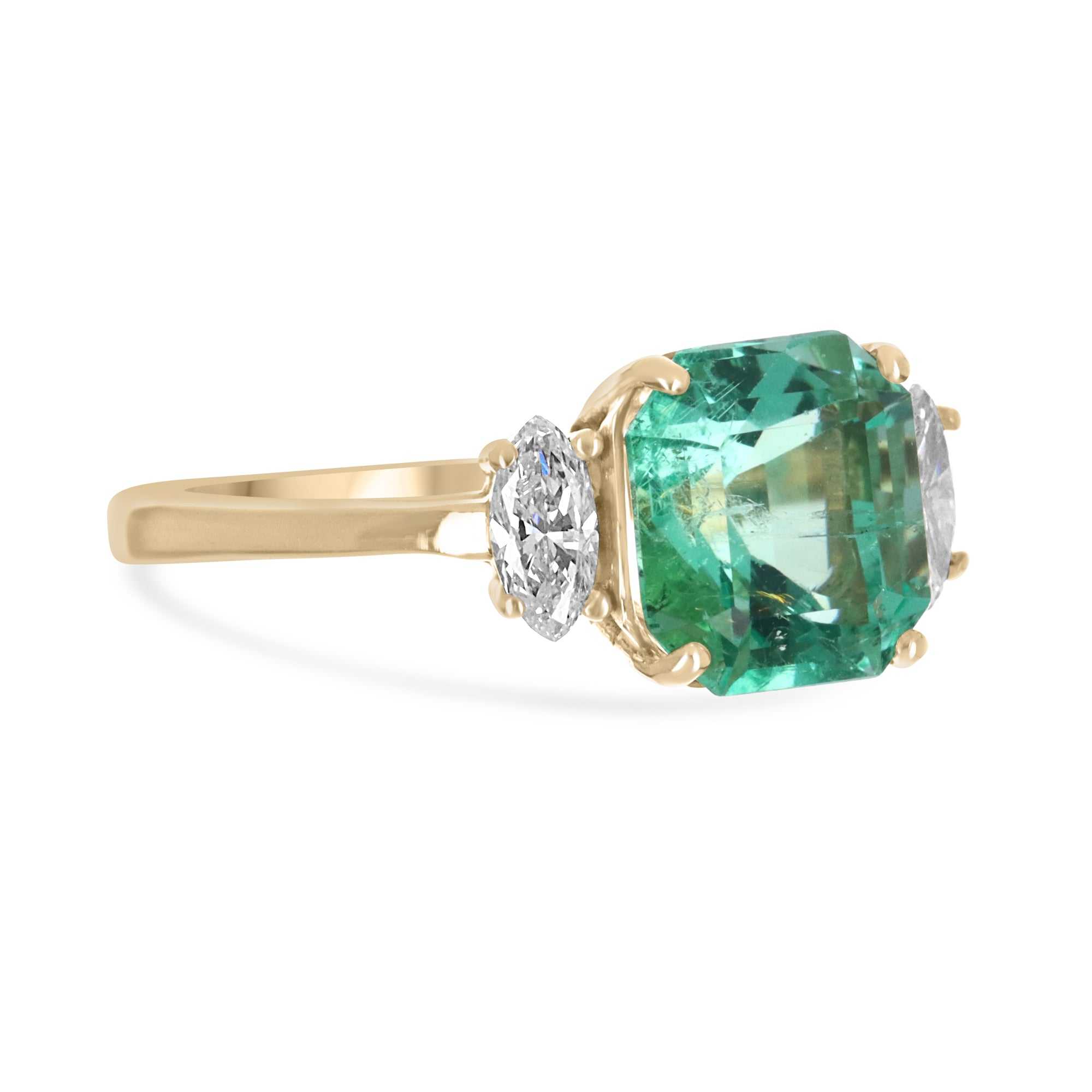 2.96tcw 18K Three Stone Asscher Emerald & Marquise Diamond Ring - JR Colombian Emeralds