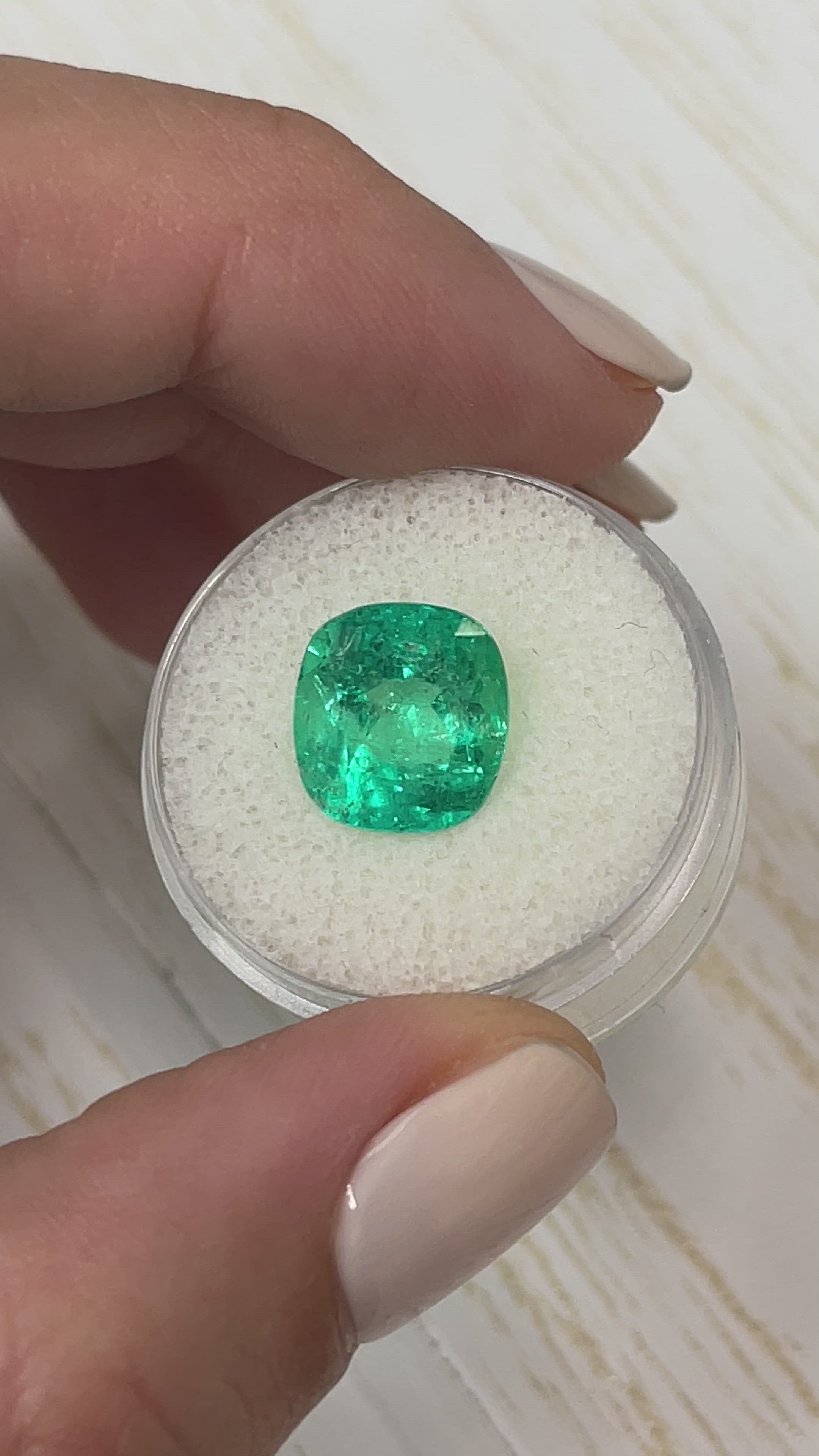 5.21 Carat Certified 11x10.5 Fine Yellowish Green Natural Loose Colombian Emerald- Cushion Cut