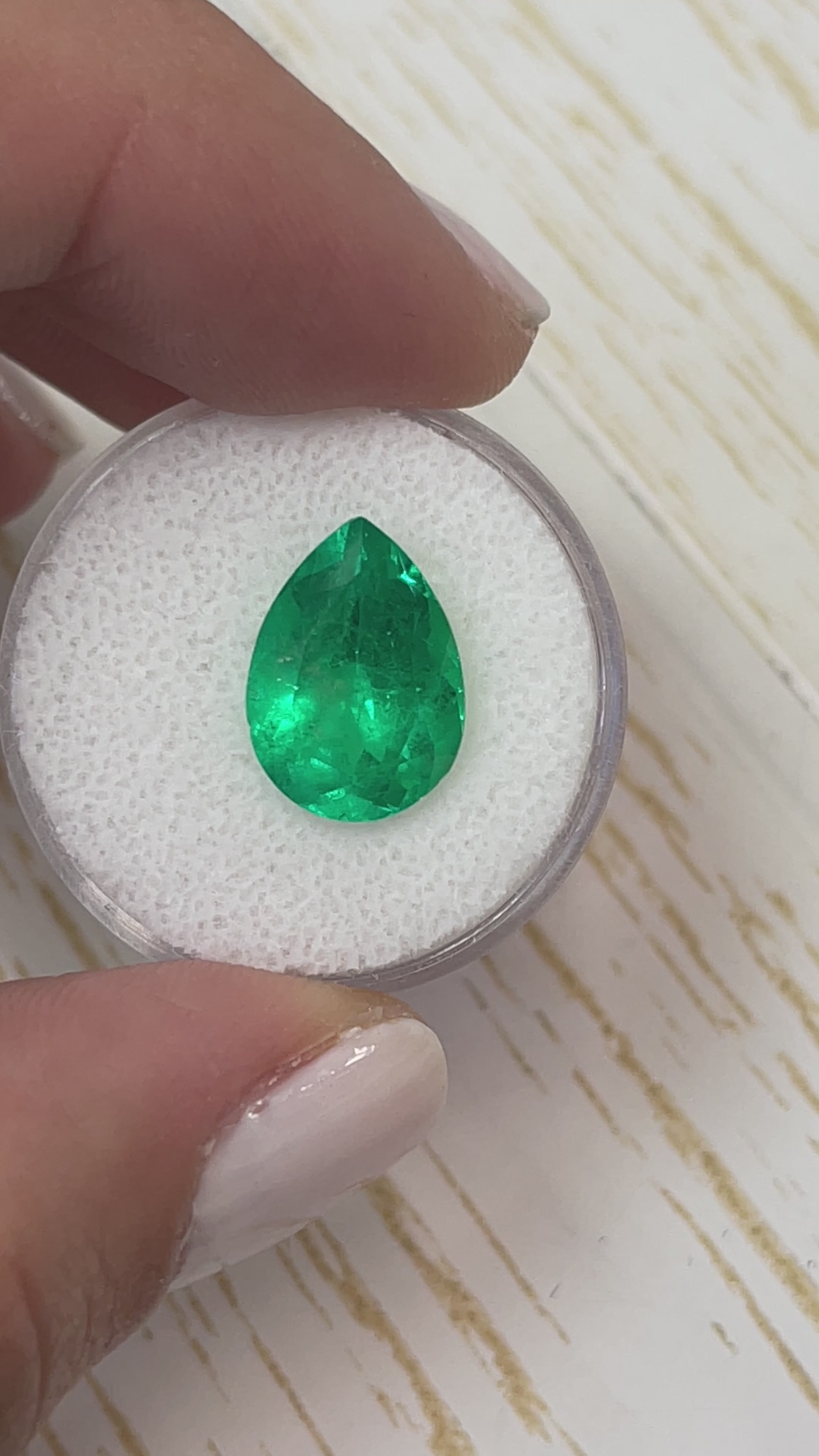 5.0 Carat 14x10 Chunky Yellowish Green Natural Loose Colombian Emerald-Pear Cut