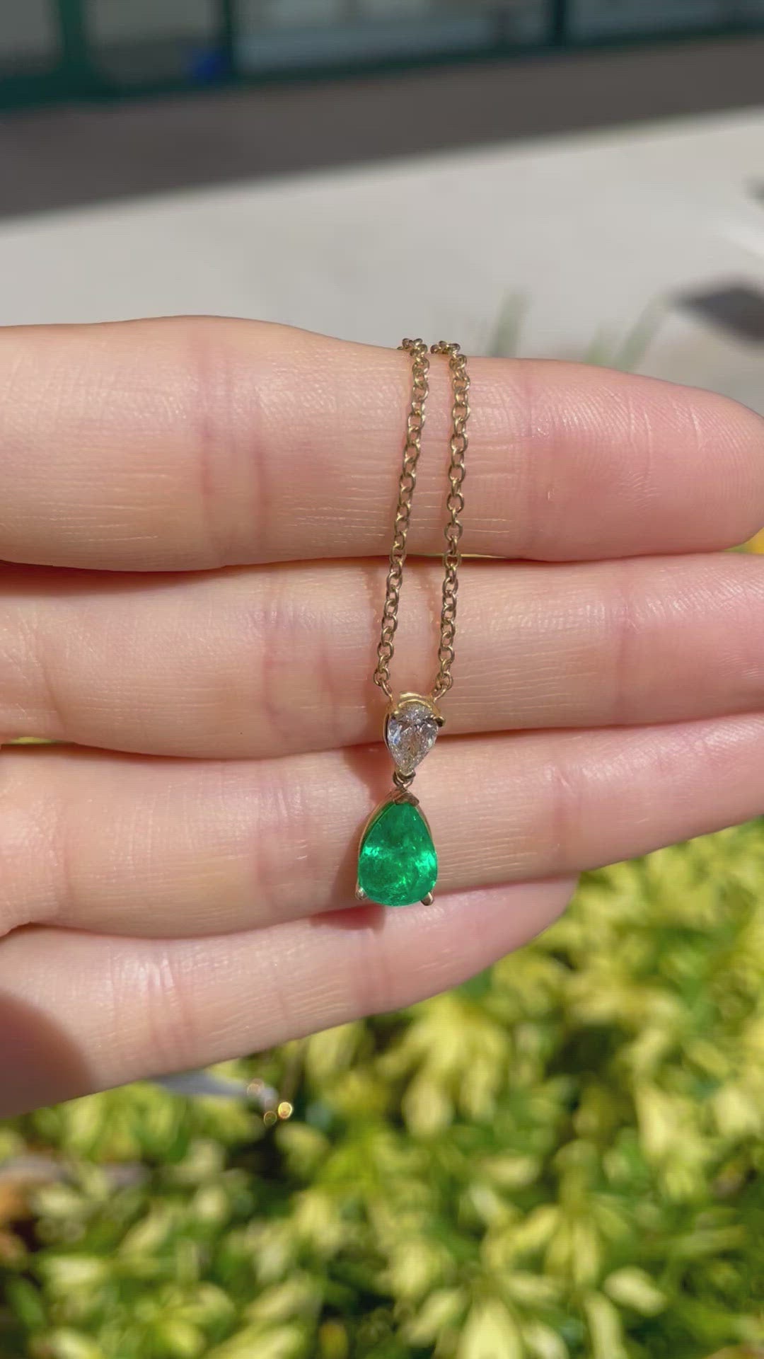 2.58tcw AAA+ Colombian Emerald & Diamond Teardrop Pear Dangle Necklace 18K