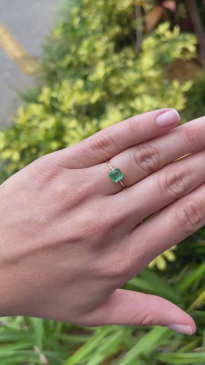 1.0ct 14K 4 Prong Emerald-Asscher Cut Petite Solitaire Ring