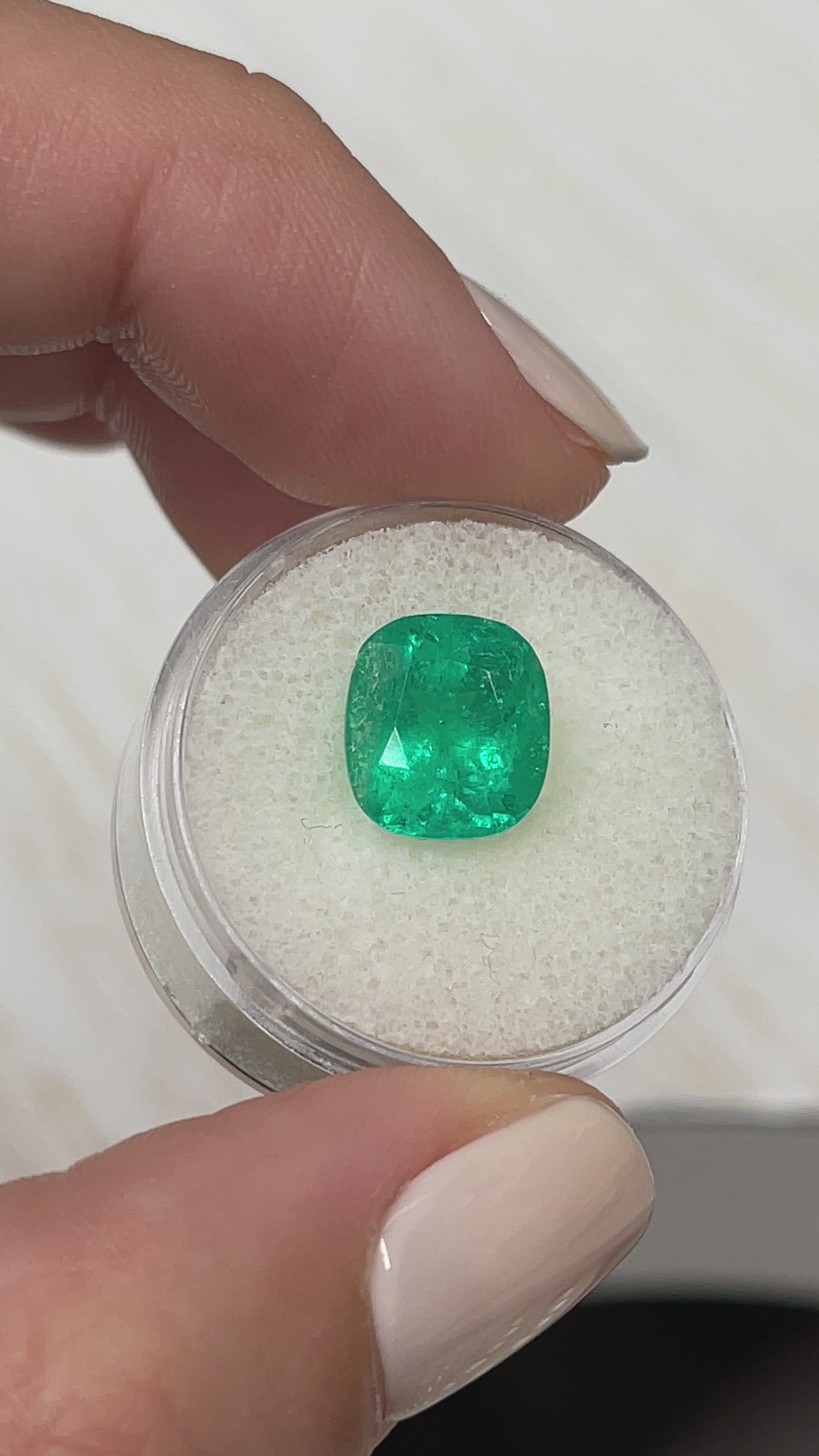 4.46 Carat Rich Green Natural Loose Colombian Emerald-Cushion Cut