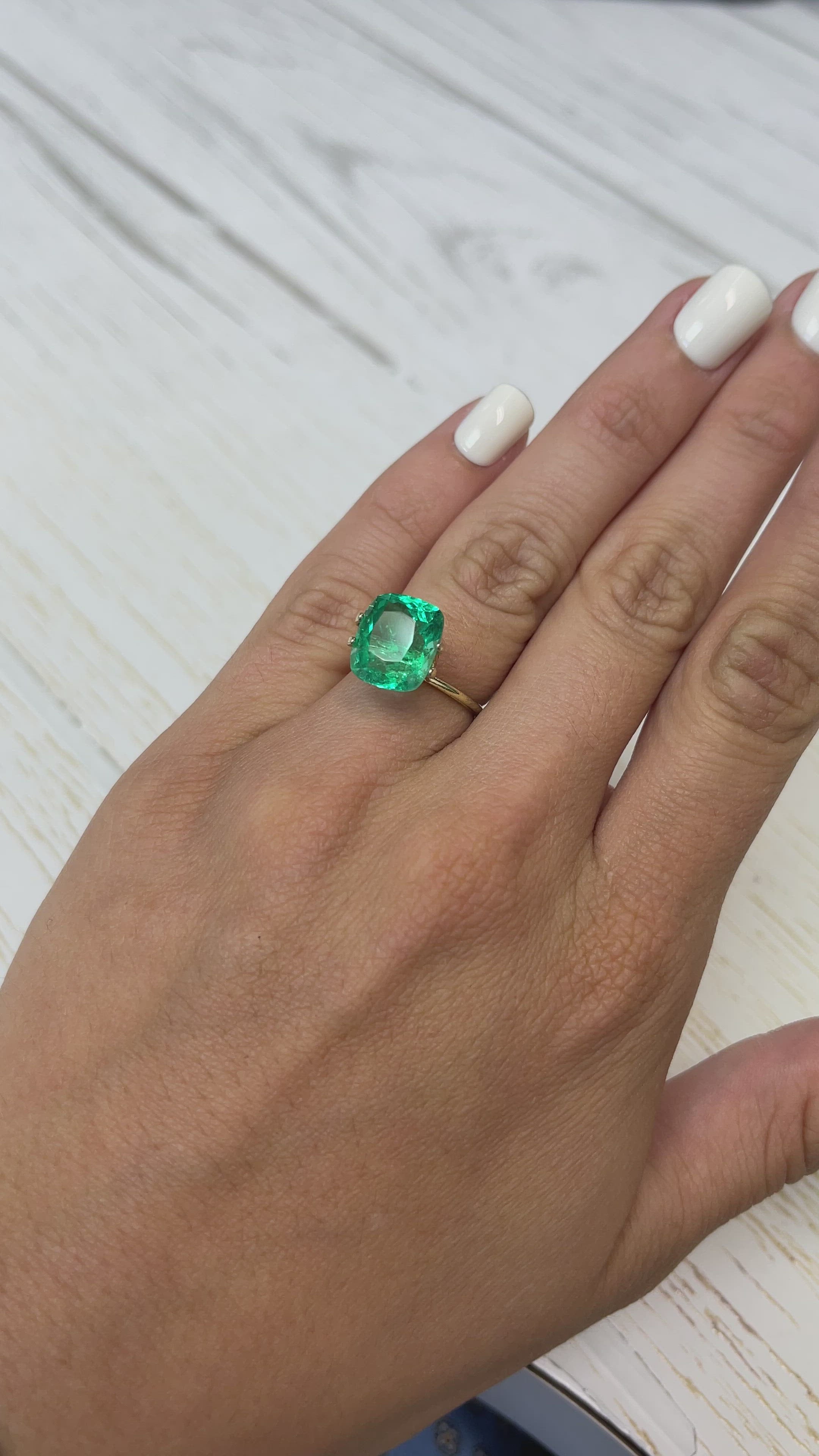 6.17 Carat 12x10.4 Minor to Moderate Oil Intense Green Natural Loose Colombian Emerald- Cushion Cut