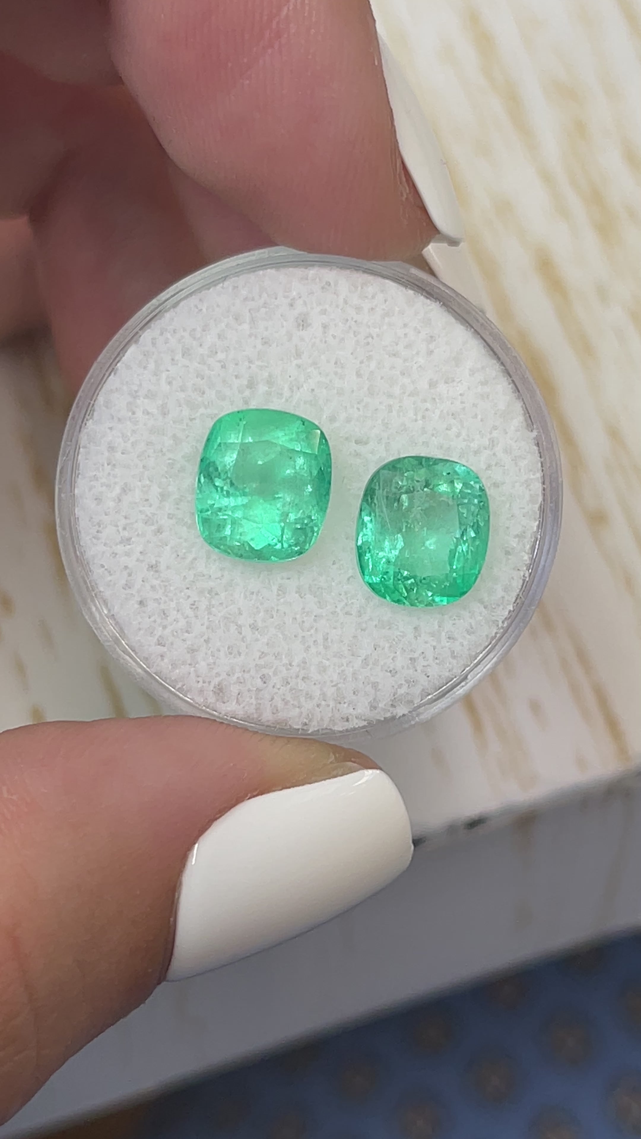 5.11tcw 9x8 Matching Light Bluish Green Natural Loose Colombian Emeralds-Cushion Cut