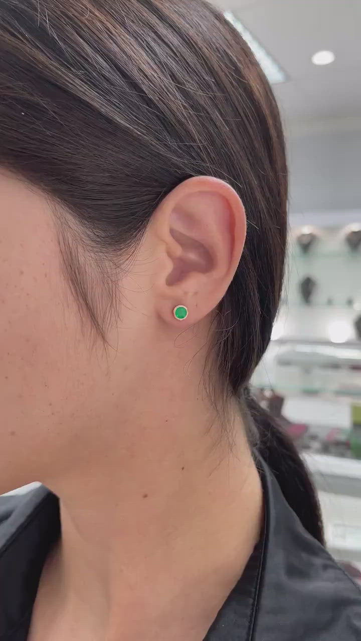 1.40tcw 14K Colombian Emerald Round Cut Rose Gold Stud Earrings Video