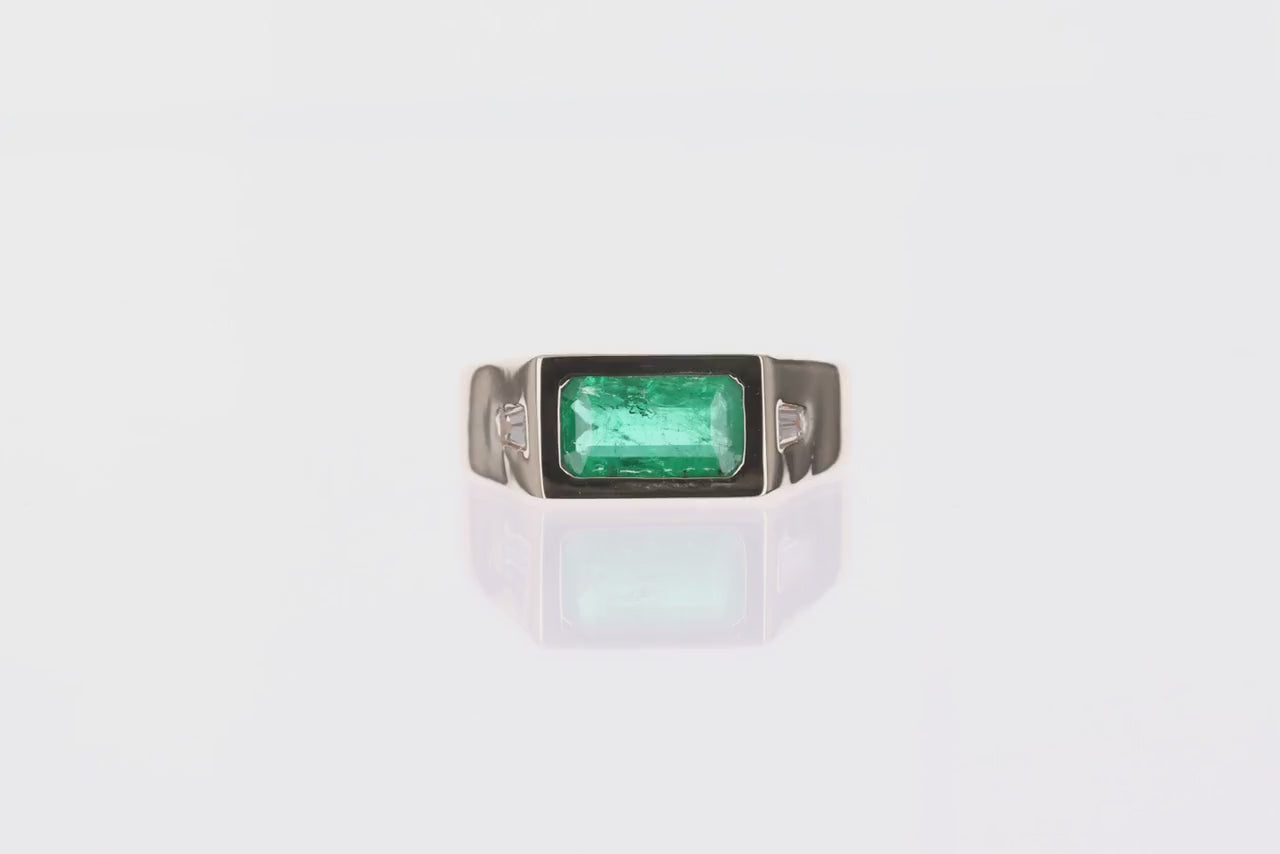 14K Geometric 2.0tcw Three Stone Emerald & Tapered Baguette Diamond Gypsy Ring