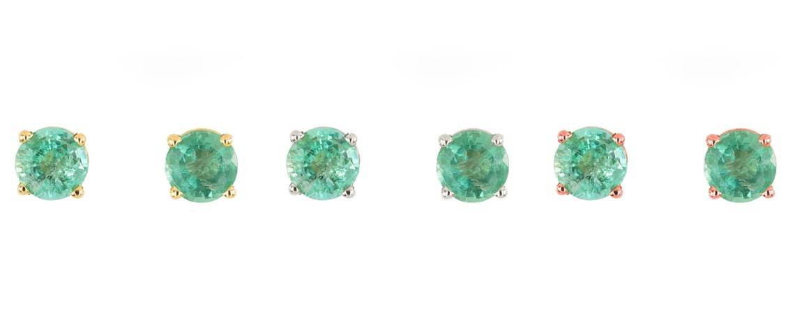 1.0tcw Timeless Green Emerald Round Cut Prong Earrings 14K - JR Colombian Emeralds