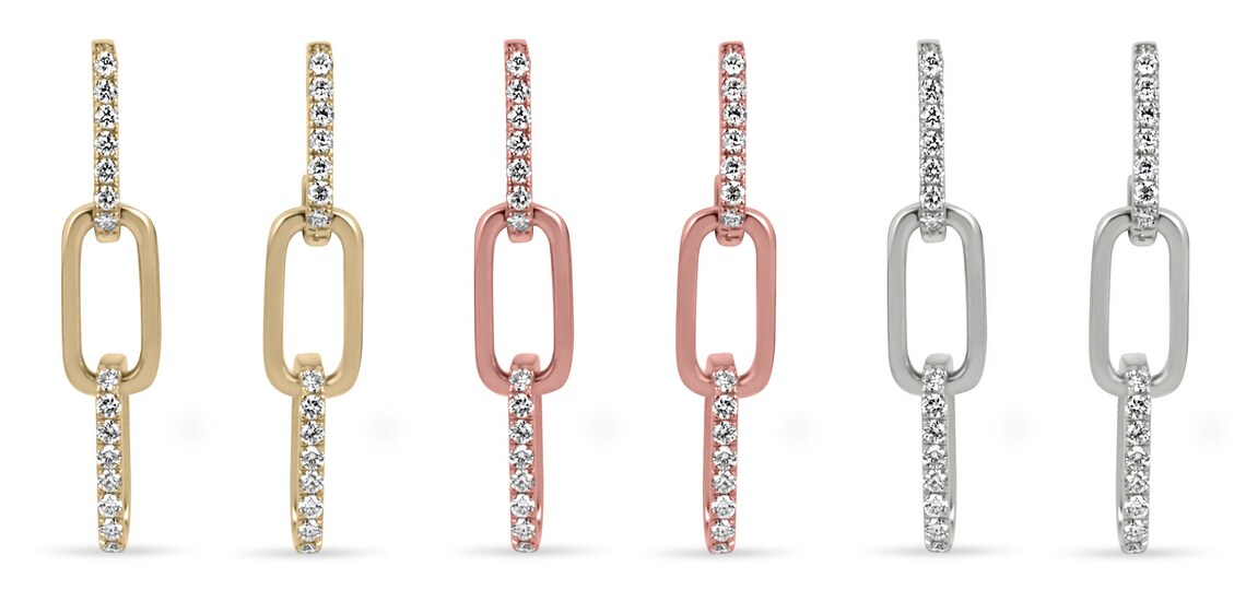 0.30tcw 14K Natural Round Cut Diamond Paperclip Trendy Dangle Earrings - JR Colombian Emeralds