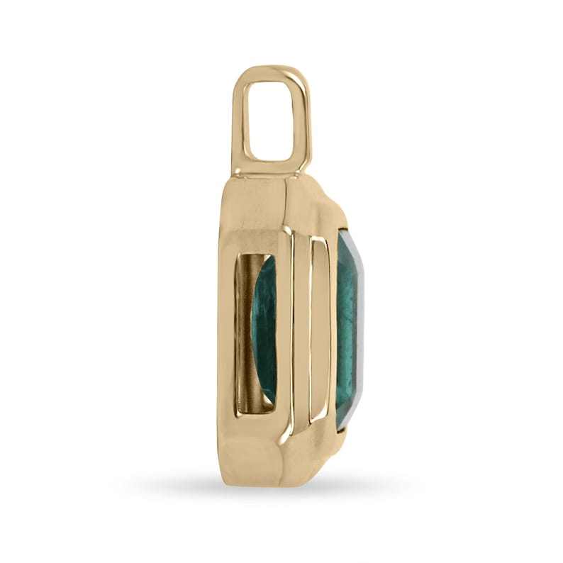 2.65cts 14K Deep Sea Green Unisex Emerald Double Bezel Set Gold Pendan