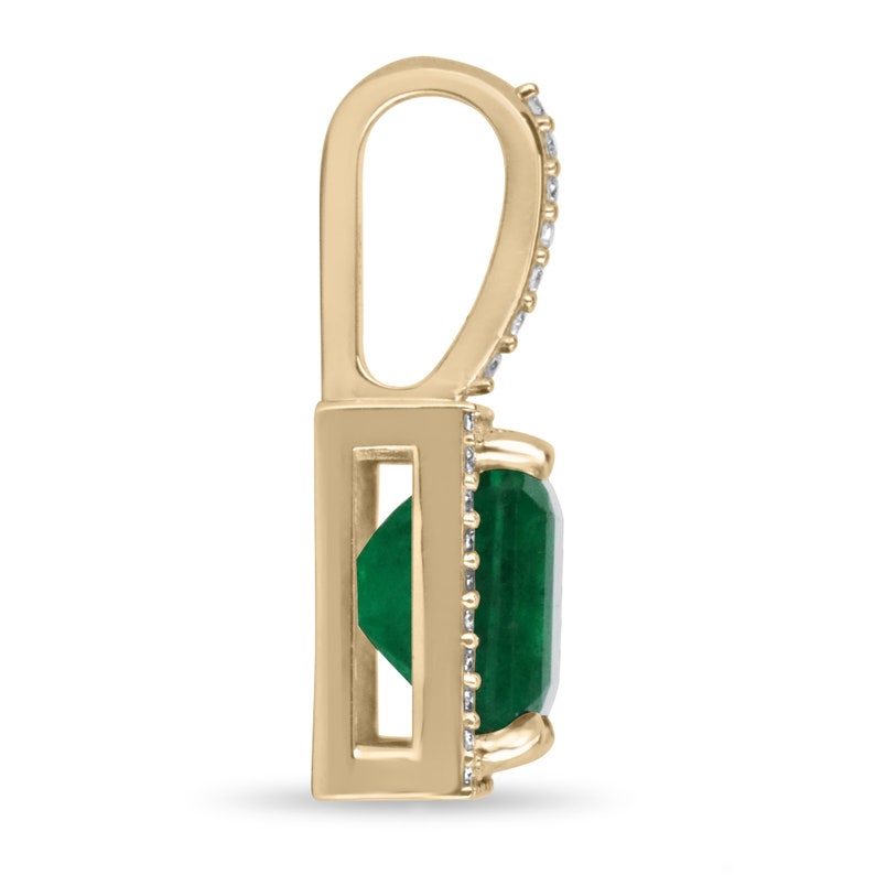 3.15tcw 14K Deep Green Princess Asscher Cut Emerald & Diamond Halo