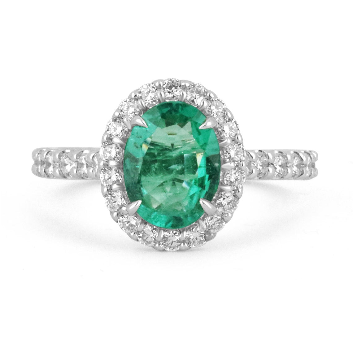 Oval Emerald & Diamond Halo Engagement Ring 14K