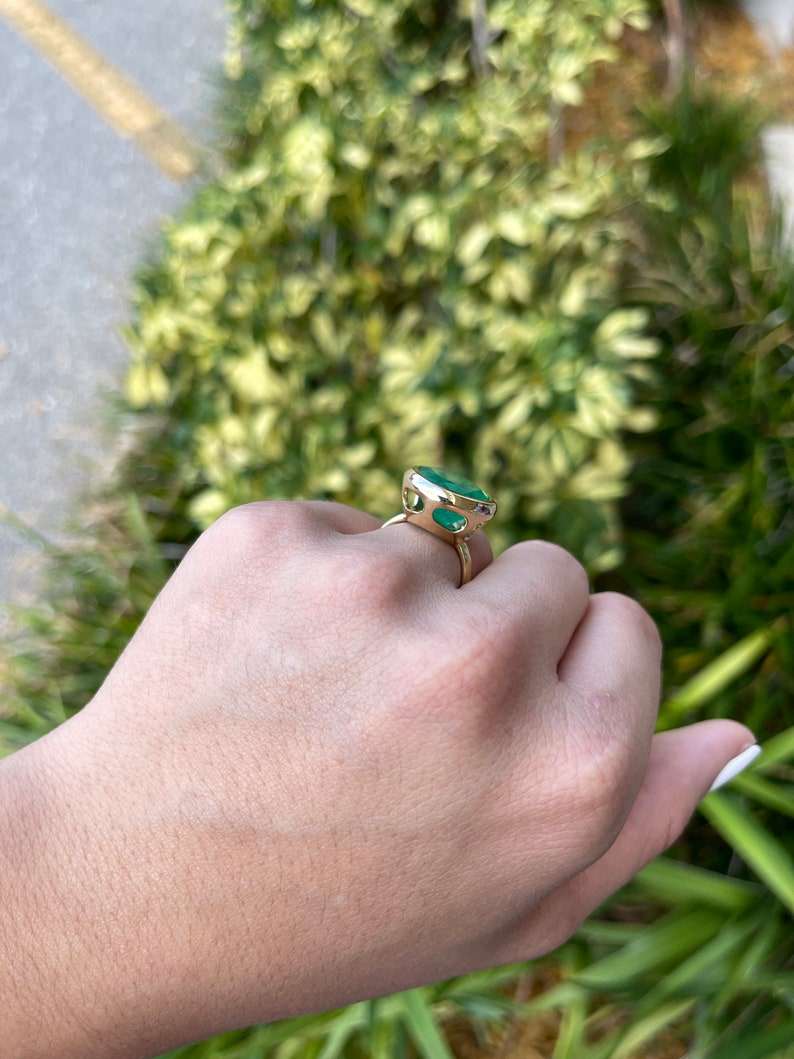 7.58ct 18K AAA Natural Large Emerald-Asscher Cut Solitaire Bezel Set Gold Statement Ring - JR Colombian Emeralds