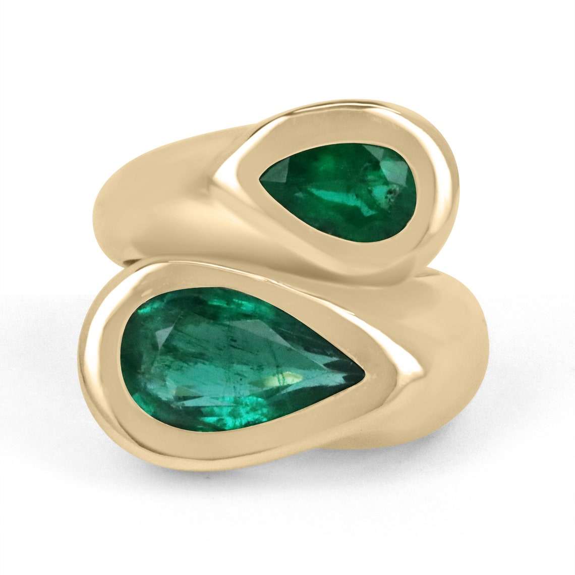 4.08tcw Genuine Dark AAA Quality Pear Emerald Bypass Gold Anniversary 