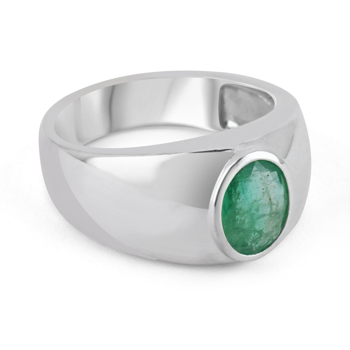 2.0cts 925 Natural Emerald-Oval Cut Solitaire Bezel Set Sterling