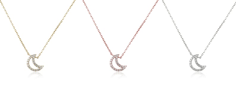 Natural diamond open moon crescent cable chain necklace in 14K gold, featuring 0.20tcw diamonds from Colombian Emerald.