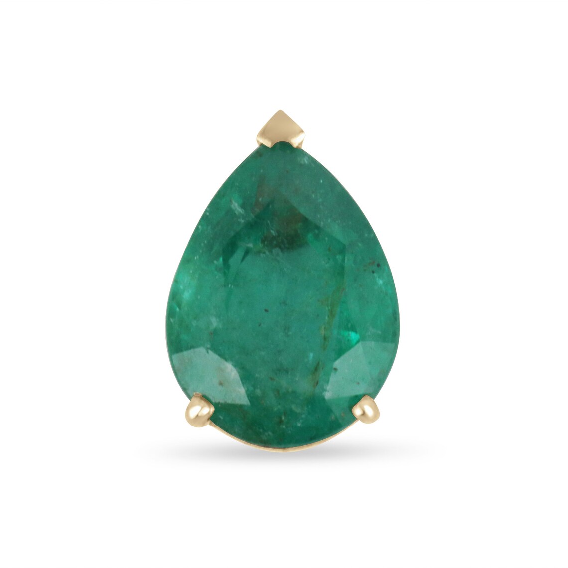 Natural 4.67cts emerald pendant with pear cut solitaire in 14K setting, featuring Colombian emerald on a necklace.