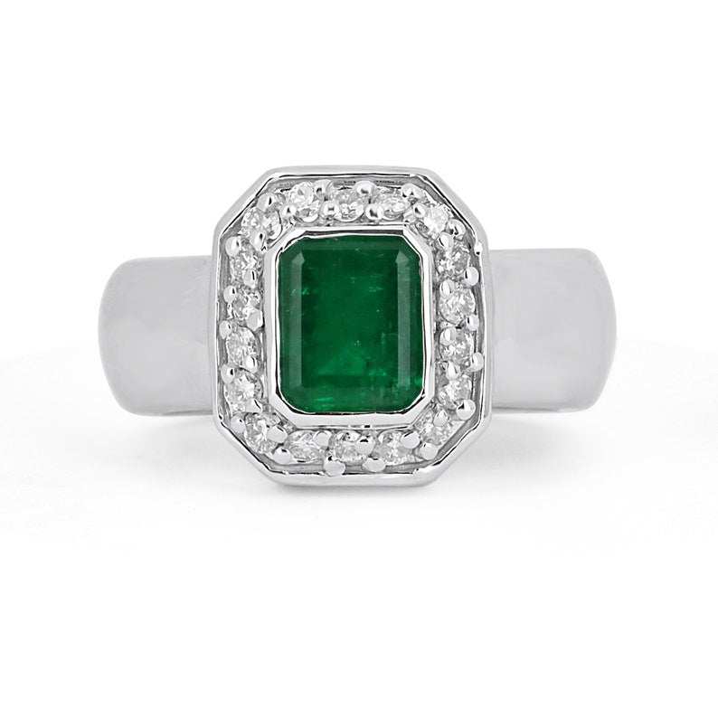 2.33tcw Natural Emerald Cut Diamond Halo Engagement Ring 14K