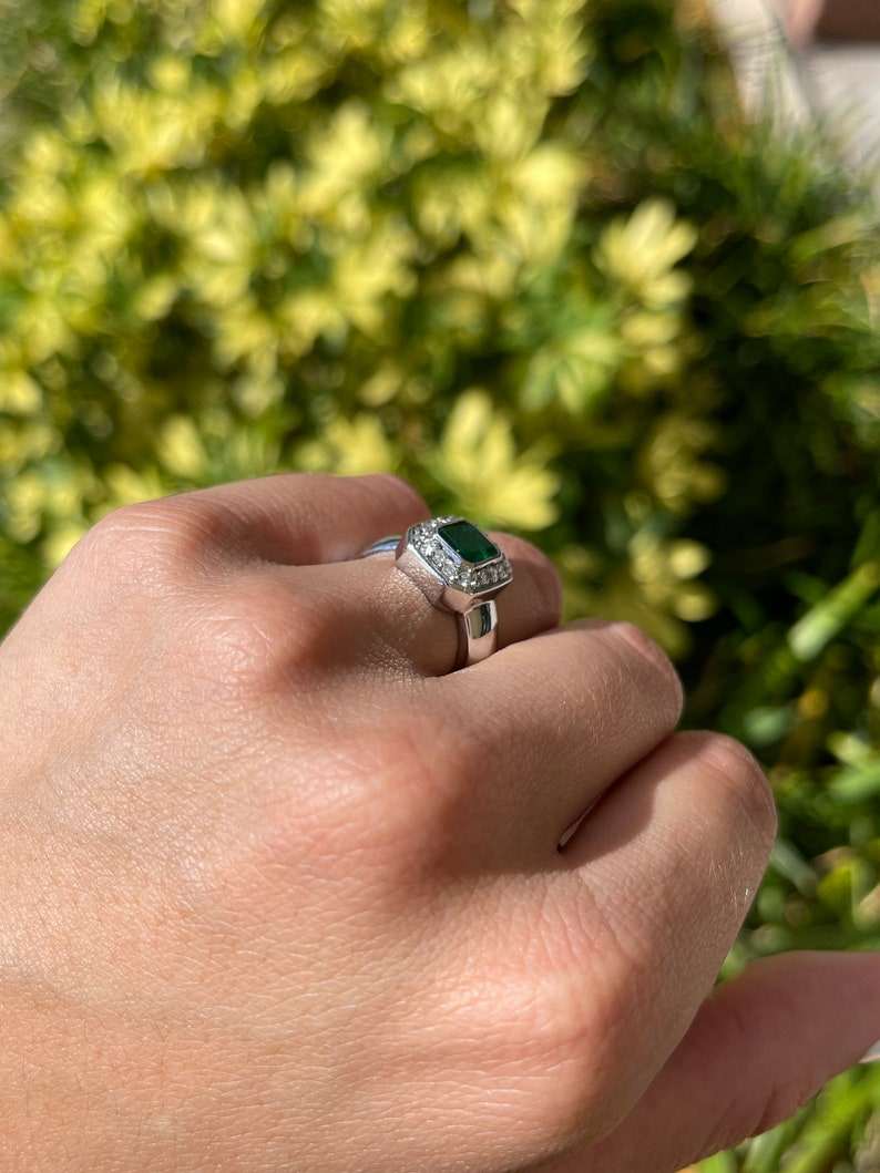 2.33tcw Natural Emerald Cut Diamond Halo Engagement Ring 14K