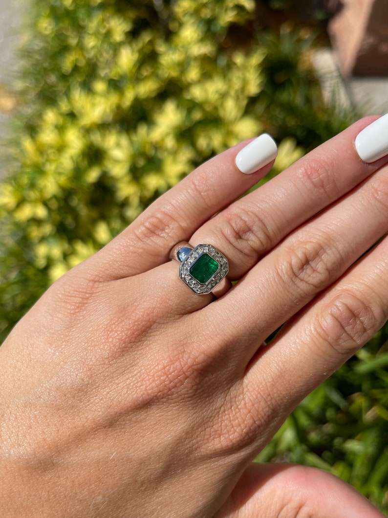 2.33tcw Natural Emerald Cut Diamond Halo Engagement Ring 14K