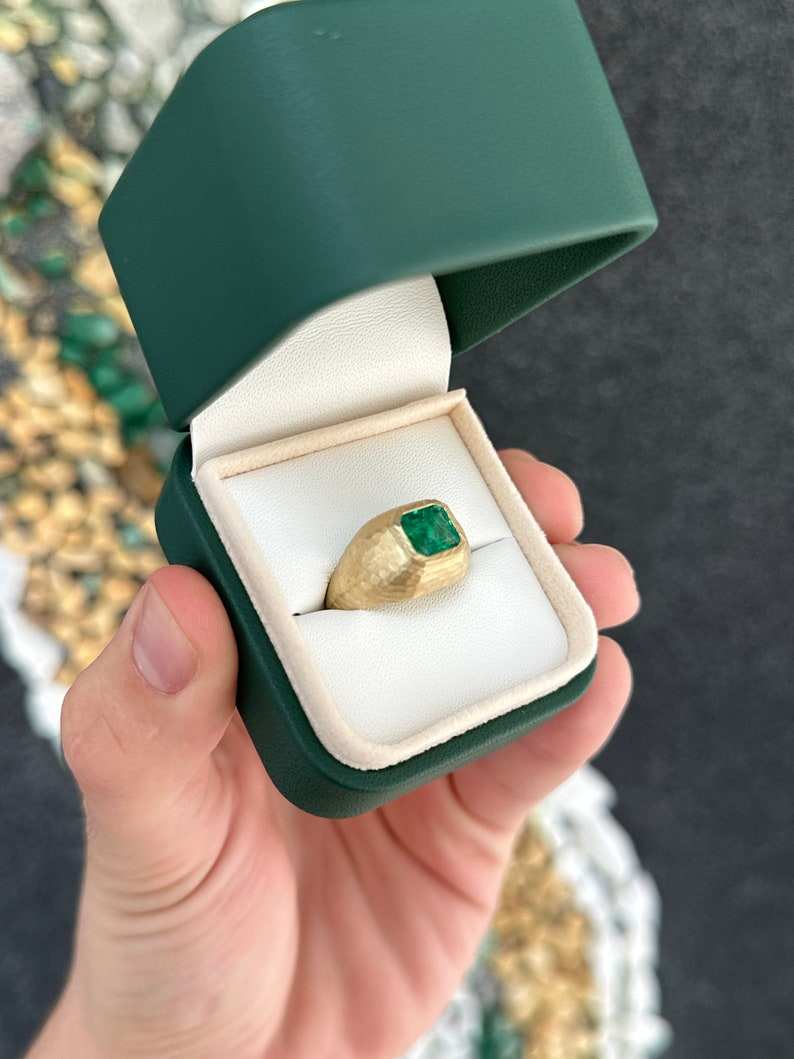 2.43ct 14K Lush Dark Green Emerald Cut Gypsy | JR Colom. Emeralds